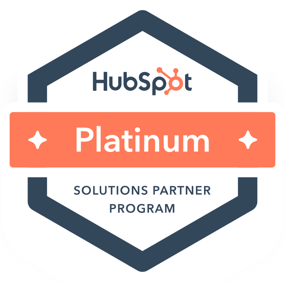 Selo oficial HubSpot Platinum Solutions Partner, certificando a Fenicio como parceira estratégica de alto nível no programa de soluções HubSpot.
